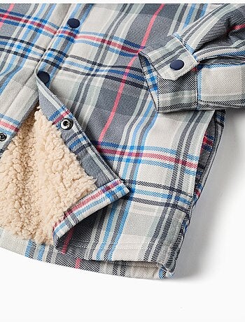 Sobrecamicia a quadri con cappuccio e fodera in sherpa
