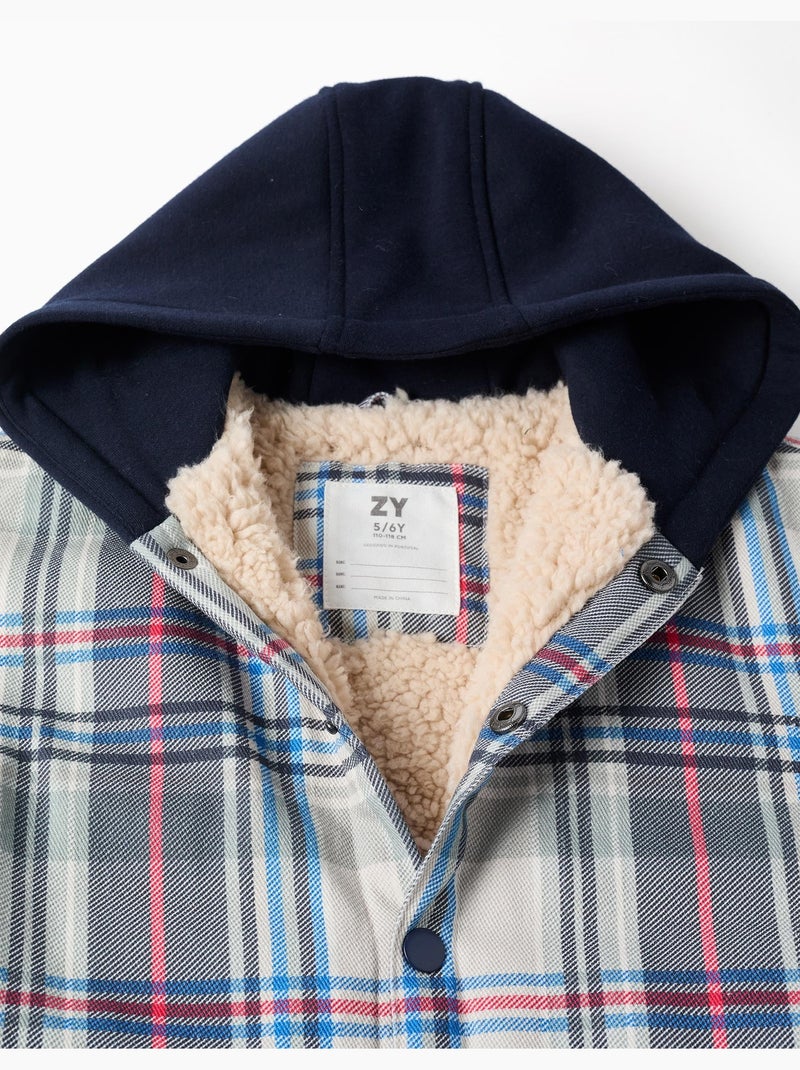 Sobrecamicia a quadri con cappuccio e fodera in sherpa Blu Blu - Kiabi
