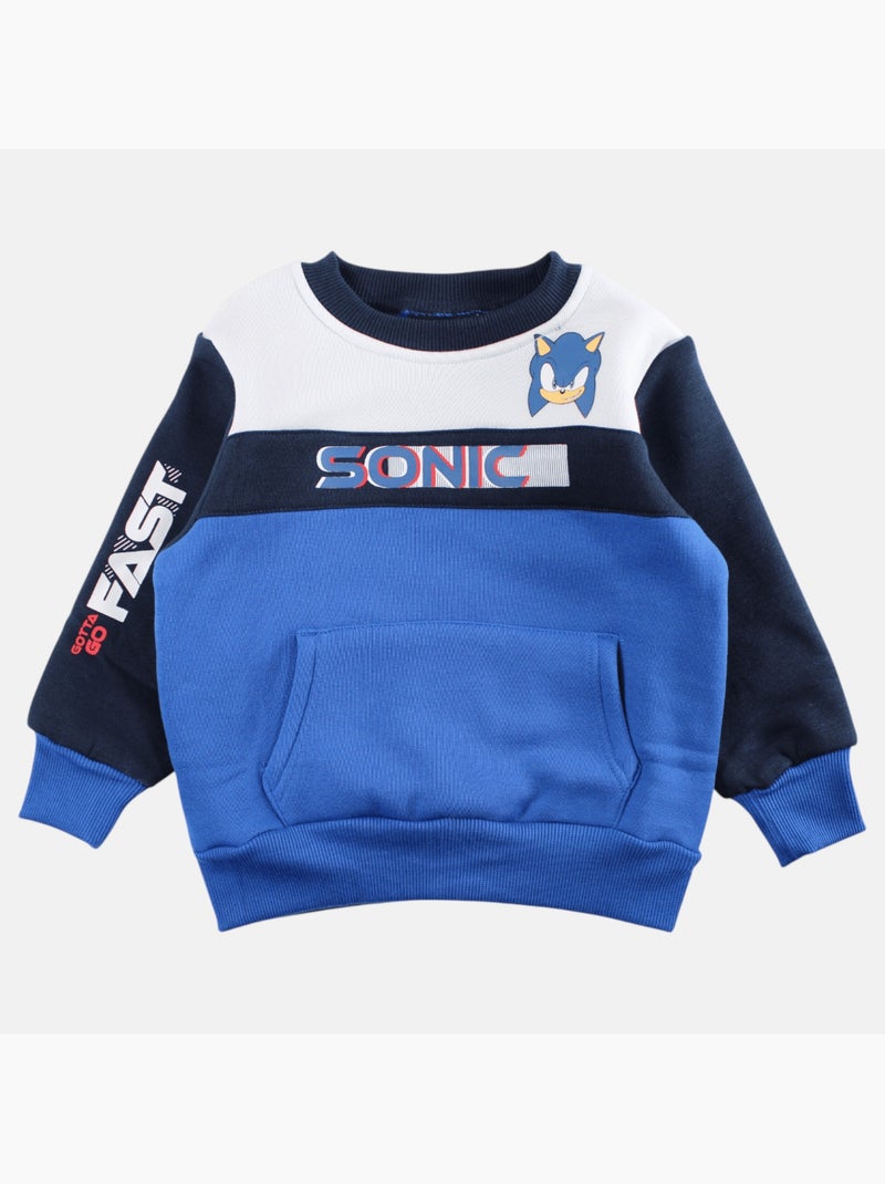 Sonic - felpa con collo rotondo stampata, tasca a marsupio, bordi a costine Blu - Kiabi