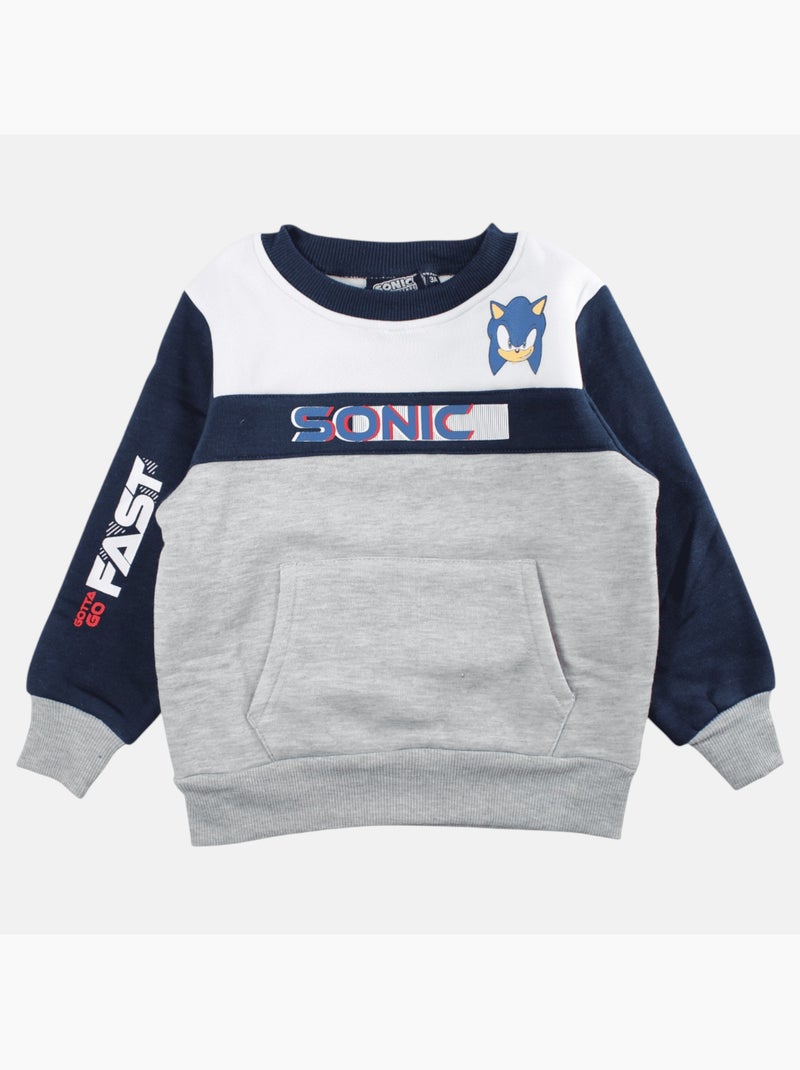 Sonic - felpa con collo rotondo stampata, tasca a marsupio, bordi a costine Grigio - Kiabi