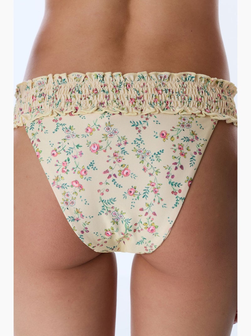 Sonya slip bikini arricciato floreale a vita media penti Crema - Kiabi