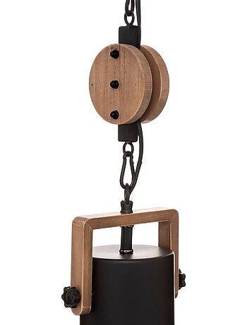Sospensione con carrucola in metallo e legno