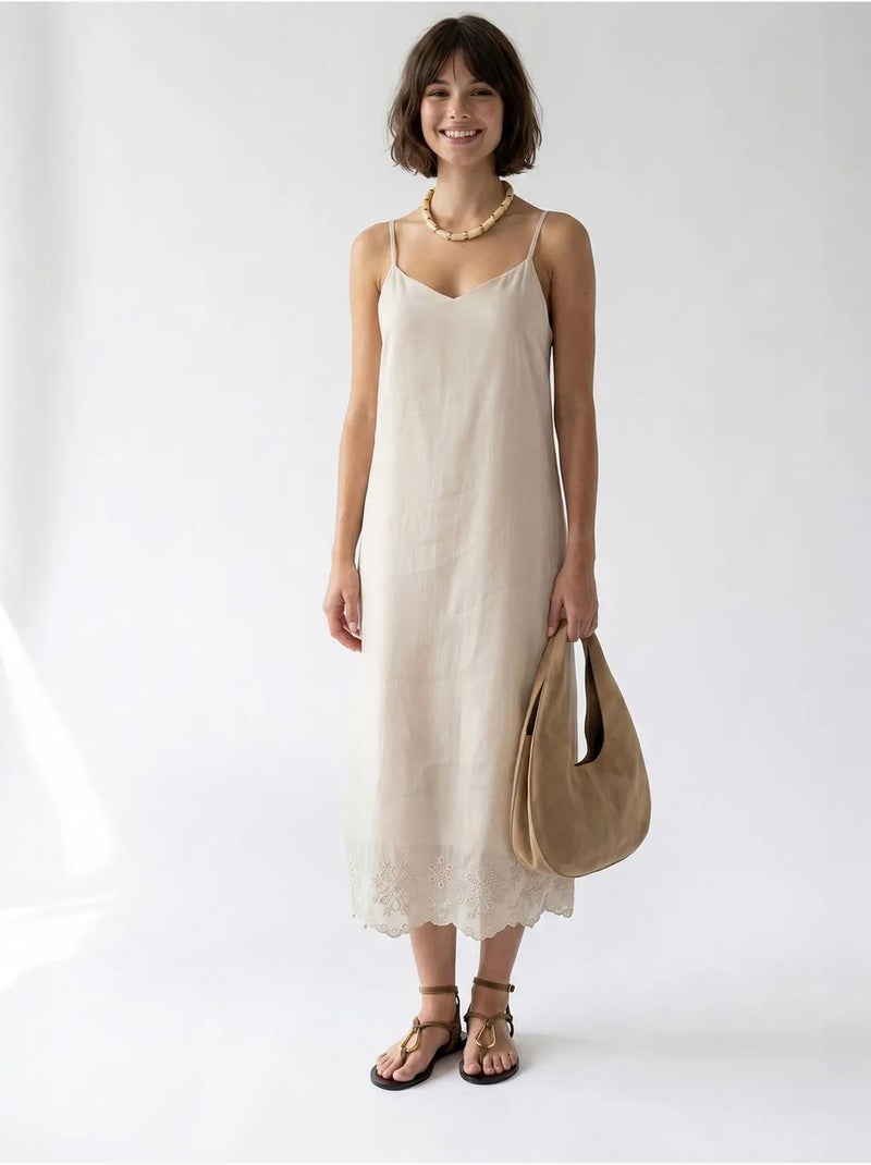 Sottoveste midi a linea a ricamata mixray Sabbia - Kiabi