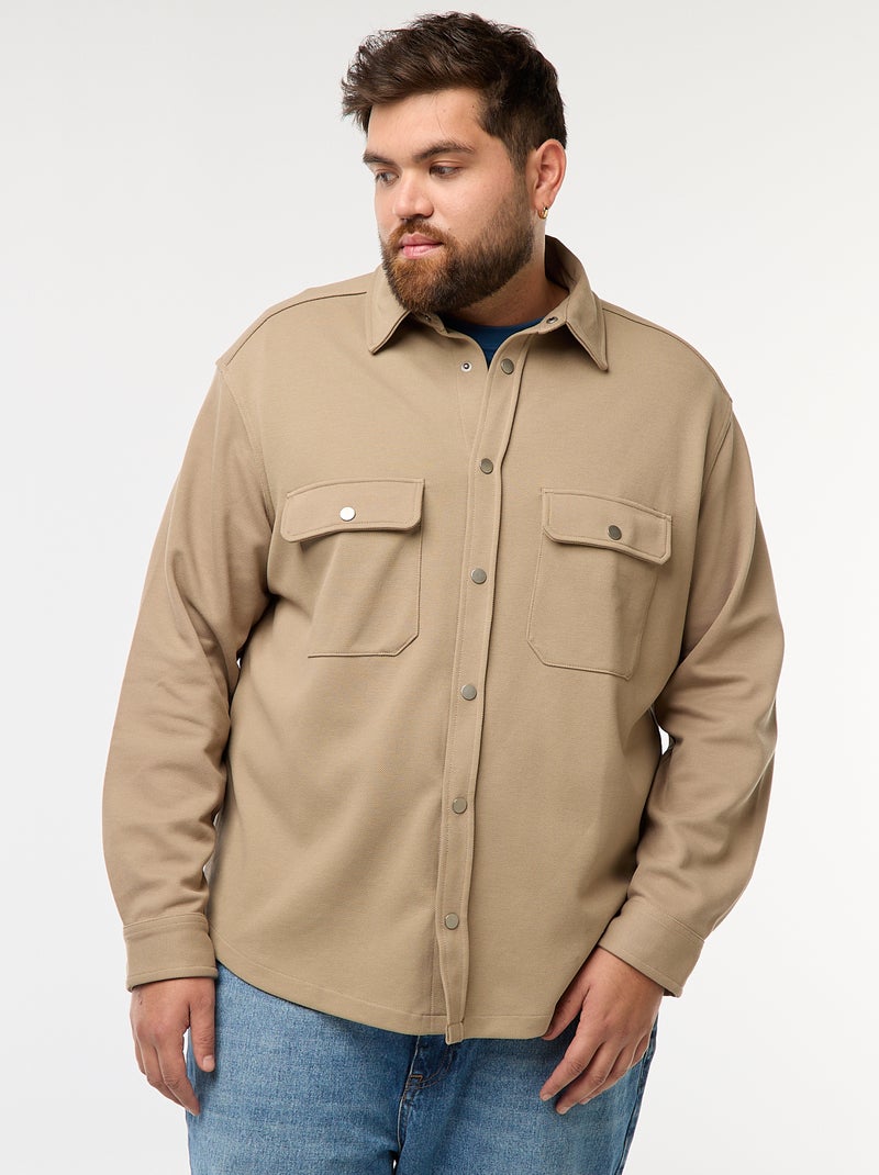 Sovracamicia in tessuto piqué con apertura a bottoni a pressione Beige - Kiabi
