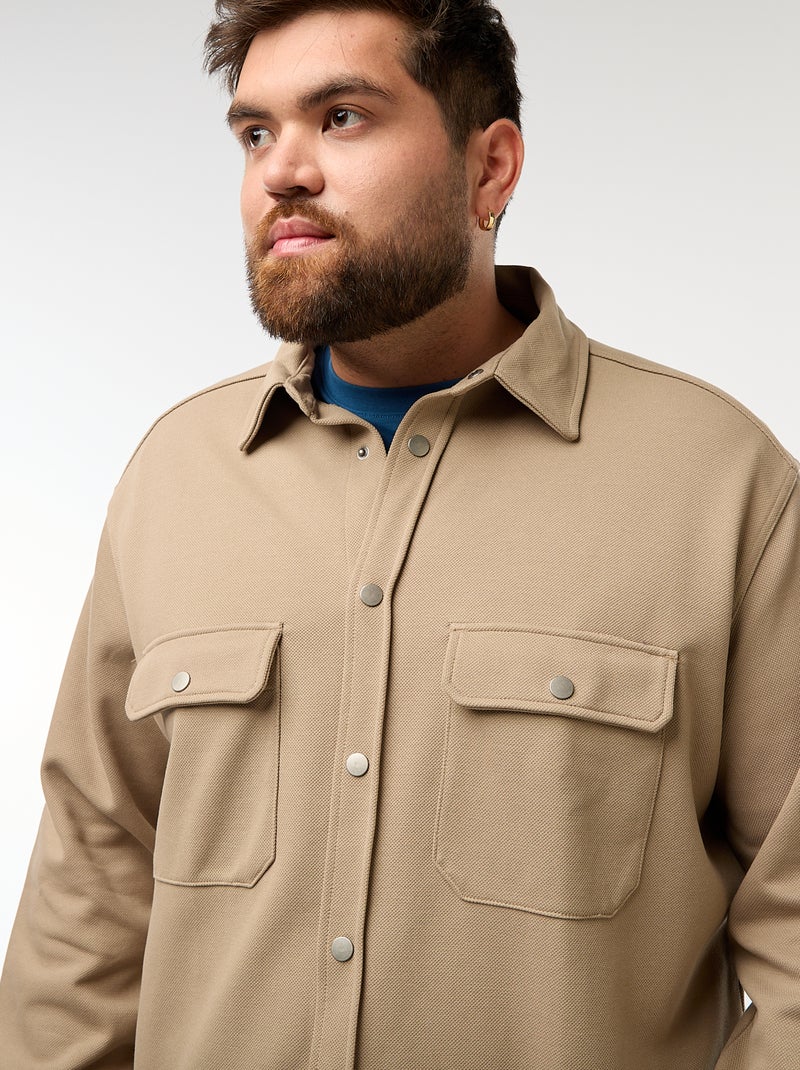 Sovracamicia in tessuto piqué con apertura a bottoni a pressione Beige - Kiabi