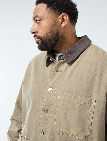 Sovracamicia in twill con colletto a contrasto