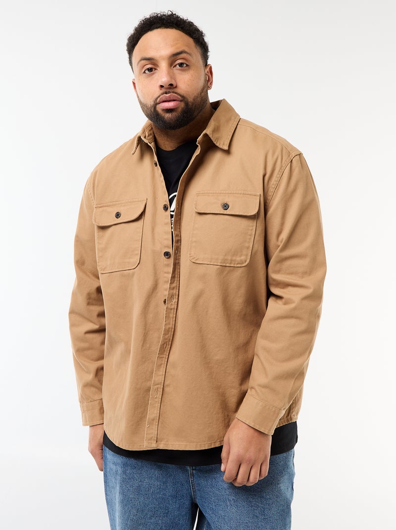 Sovracamicia in twill con tasche sul petto con patta Beige - Kiabi