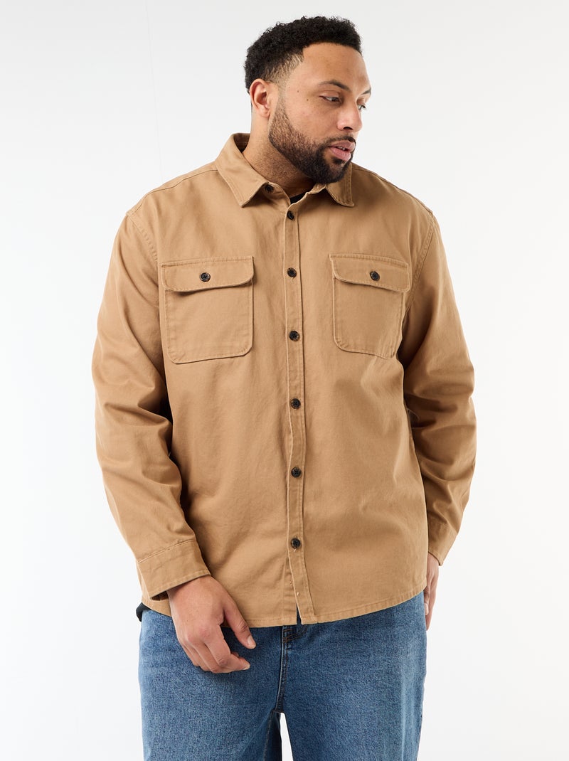 Sovracamicia in twill con tasche sul petto con patta Beige - Kiabi