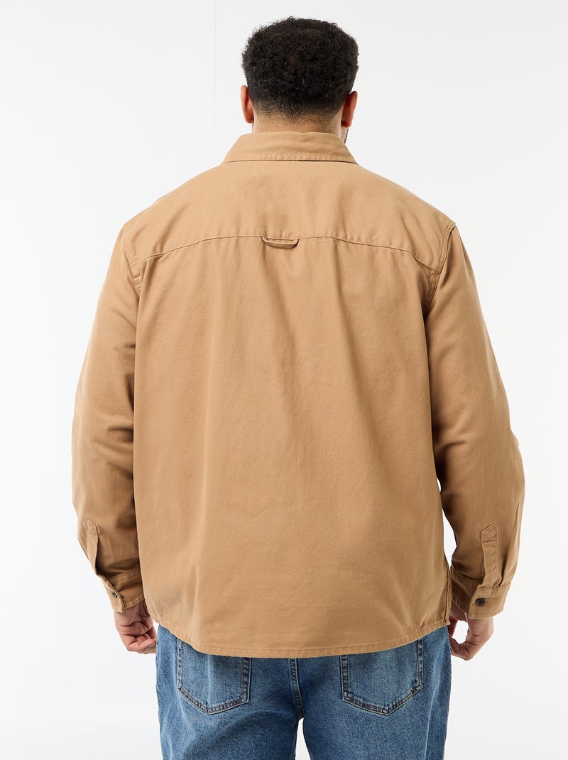 Sovracamicia in twill con tasche sul petto con patta Beige - Kiabi