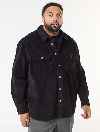 Sovracamicia tinta unita in velluto con tasche applicate