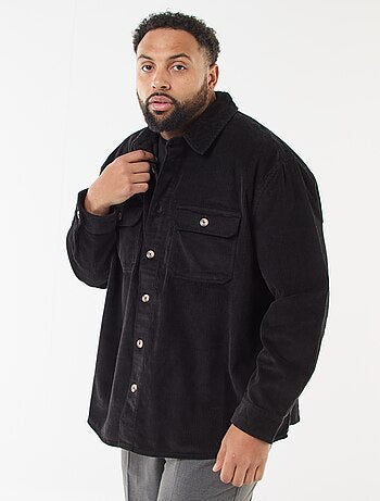 Sovracamicia tinta unita in velluto con tasche applicate