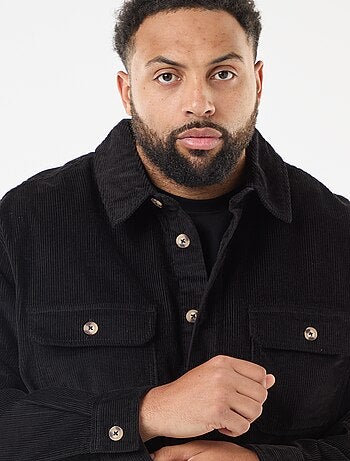 Sovracamicia tinta unita in velluto con tasche applicate