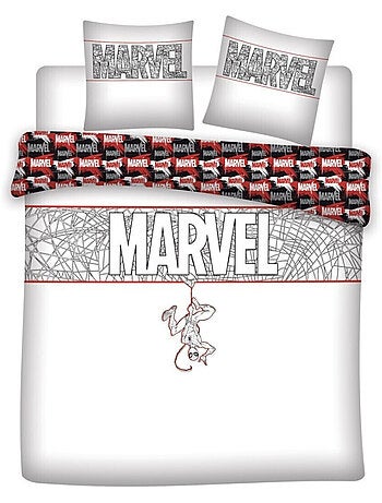 Spiderman, Completo Letto Matrimoniale Stampato Reversibile 100% Cotone, MARVEL WHITE