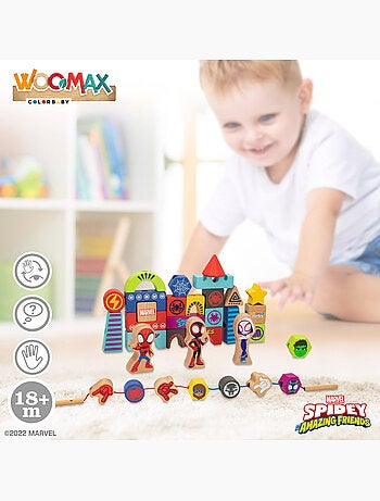 Spidey e la sua super squadra: gioco di blocchi di legno e forme da incastrare woomax