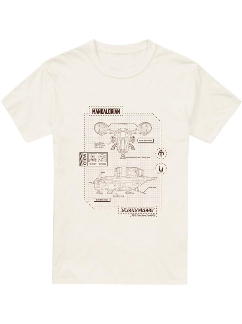 Star Wars: The Mandalorian Razor Crest Maglietta Planimetria Uomo Bianco Beige - Kiabi