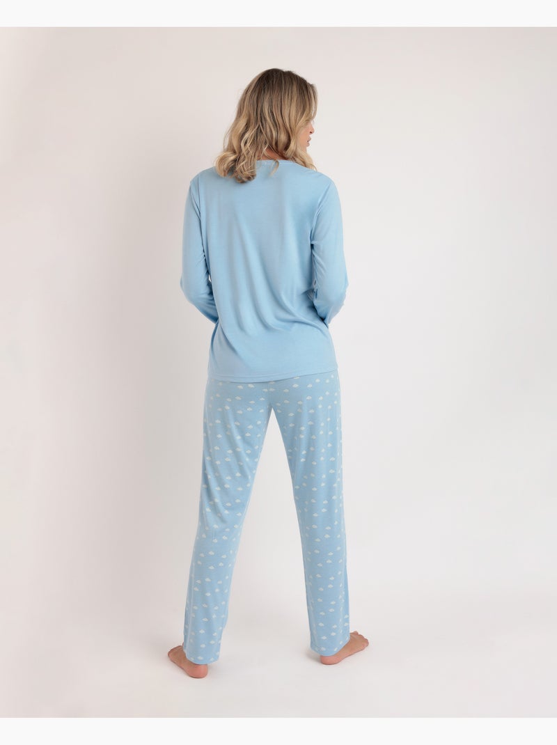 STAY AT HOME Pigiama a maniche lunghe da donna It's Time To Sleep Blu - Kiabi
