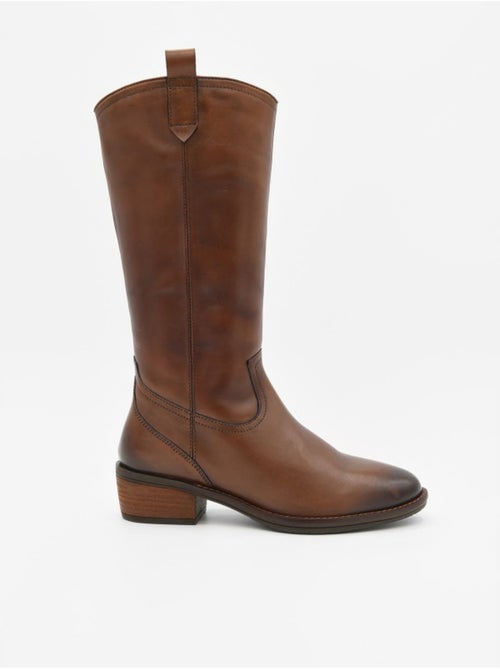 Stivale Con Tacco Pelle Naturale Purapiel - Kiabi