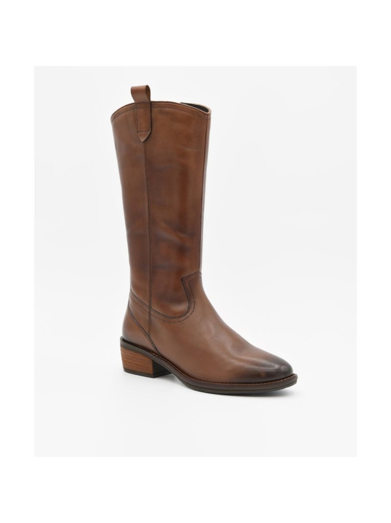 Stivale Con Tacco Pelle Naturale Purapiel Marrone - Kiabi