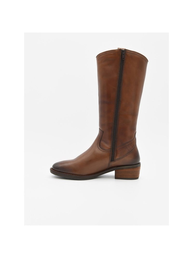 Stivale Con Tacco Pelle Naturale Purapiel Marrone - Kiabi