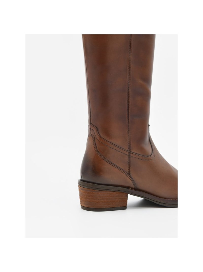 Stivale Con Tacco Pelle Naturale Purapiel Marrone - Kiabi