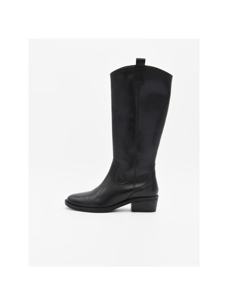 Stivale con tacco pelle naturale purapiel Nero - Kiabi