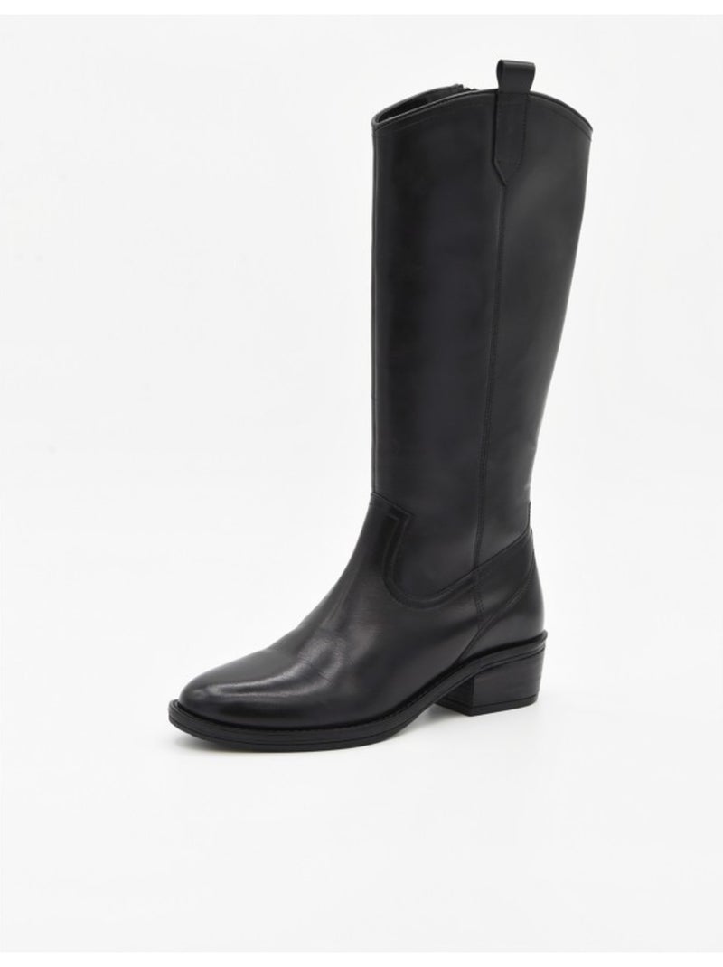 Stivale con tacco pelle naturale purapiel Nero - Kiabi