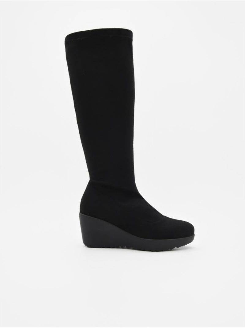 Stivale Zeppa Pelle Naturale Purapiel Nero - Kiabi