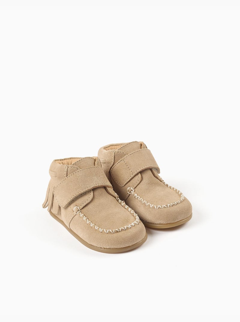 Stivaletti alla caviglia Barefoot in suede con frange e chiusura a strappo Beige - Kiabi
