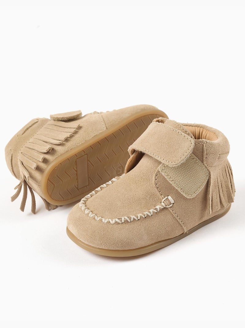 Stivaletti alla caviglia Barefoot in suede con frange e chiusura a strappo Beige - Kiabi