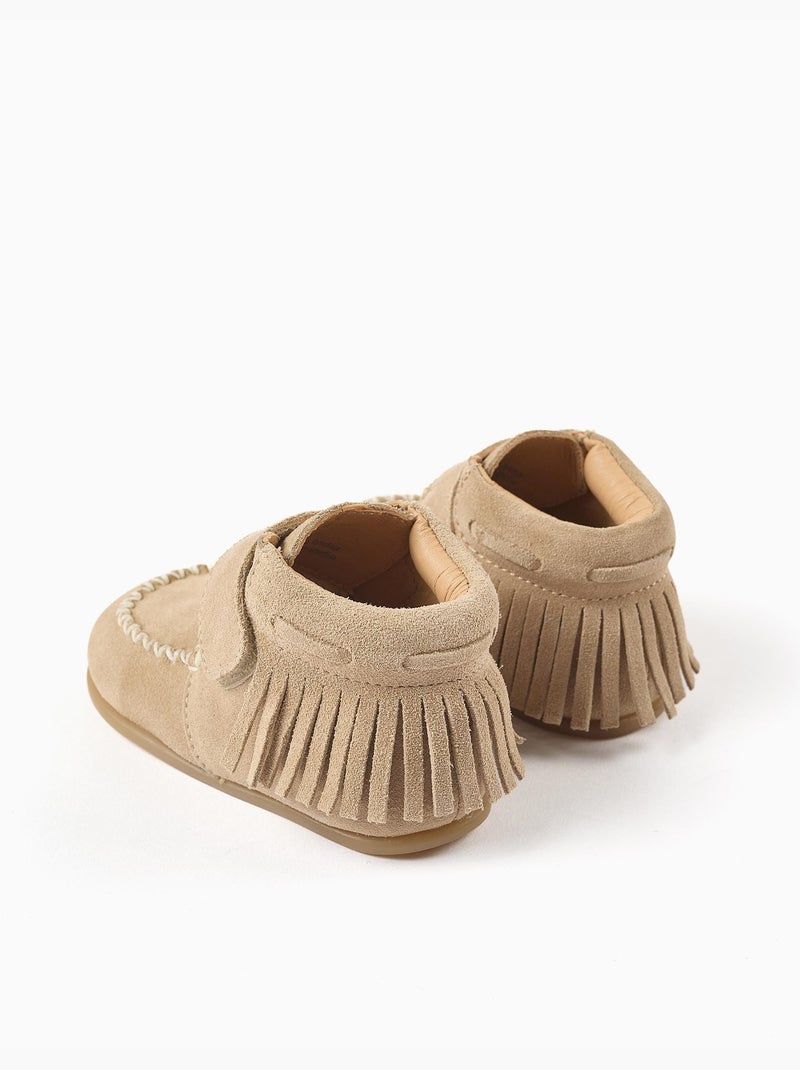 Stivaletti alla caviglia Barefoot in suede con frange e chiusura a strappo Beige - Kiabi