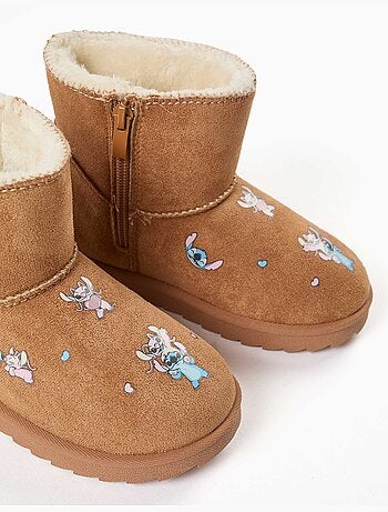 Stivaletti alla caviglia con fodera in pelliccia ecologica e stampe di stitch