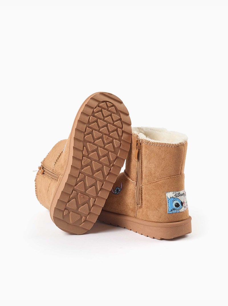 Stivaletti alla caviglia con fodera in pelliccia ecologica e stampe di stitch Beige scuro - Kiabi