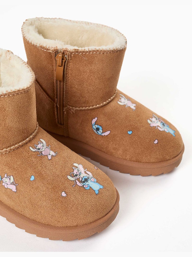 Stivaletti alla caviglia con fodera in pelliccia ecologica e stampe di stitch Beige scuro - Kiabi
