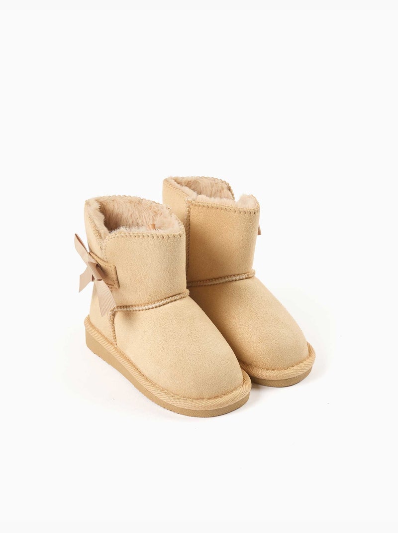 Stivaletti alla caviglia con fodera in peluche e fiocco Beige - Kiabi