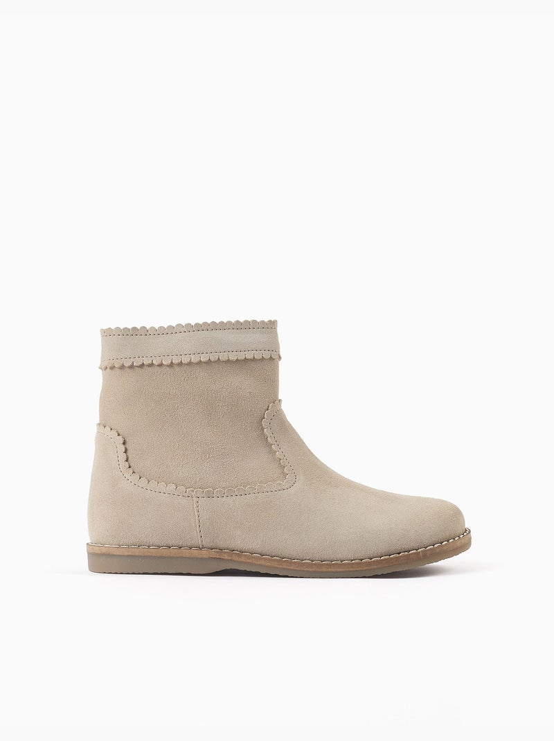 Stivaletti alla caviglia in suede con effetto smerlato Beige chiaro - Kiabi