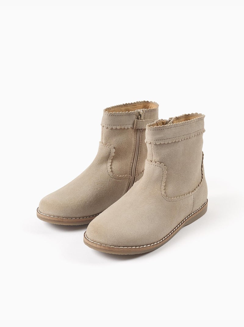 Stivaletti alla caviglia in suede con effetto smerlato Beige chiaro - Kiabi