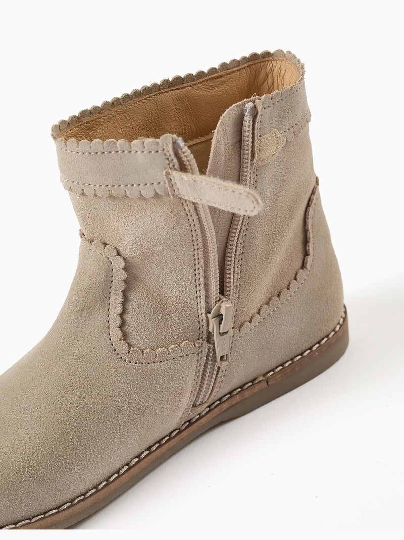 Stivaletti alla caviglia in suede con effetto smerlato Beige chiaro - Kiabi