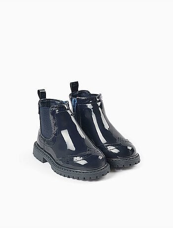 Stivaletti chelsea in vernice con dettagli brogue