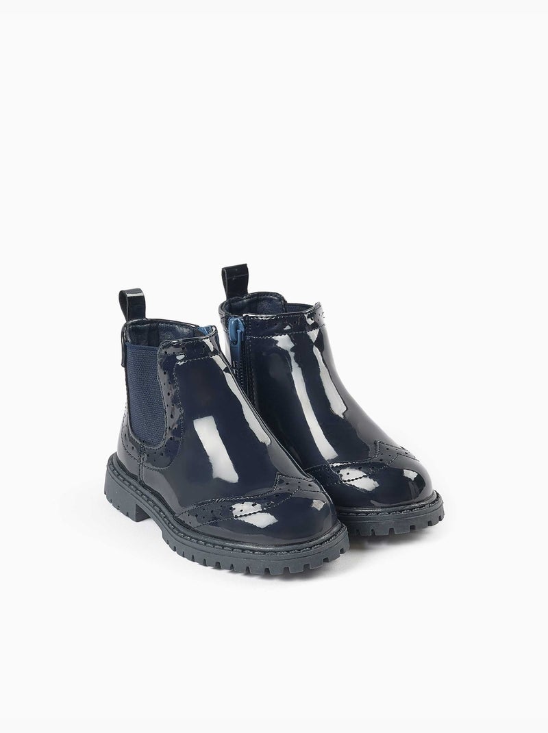 Stivaletti chelsea in vernice con dettagli brogue Blu Blu - Kiabi