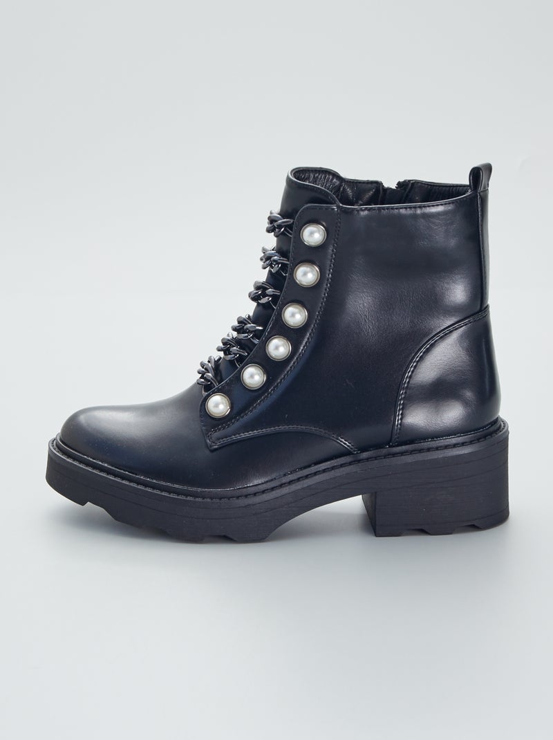 Stivaletti con catene e perle nero - Kiabi