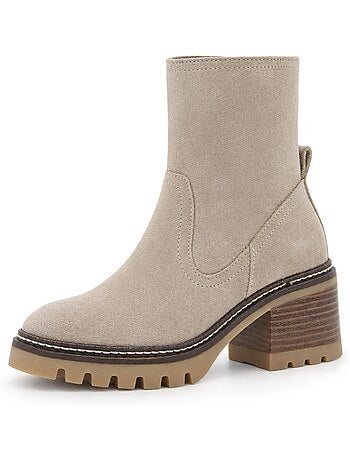 Stivaletti con tacco pelle naturale purapiel
