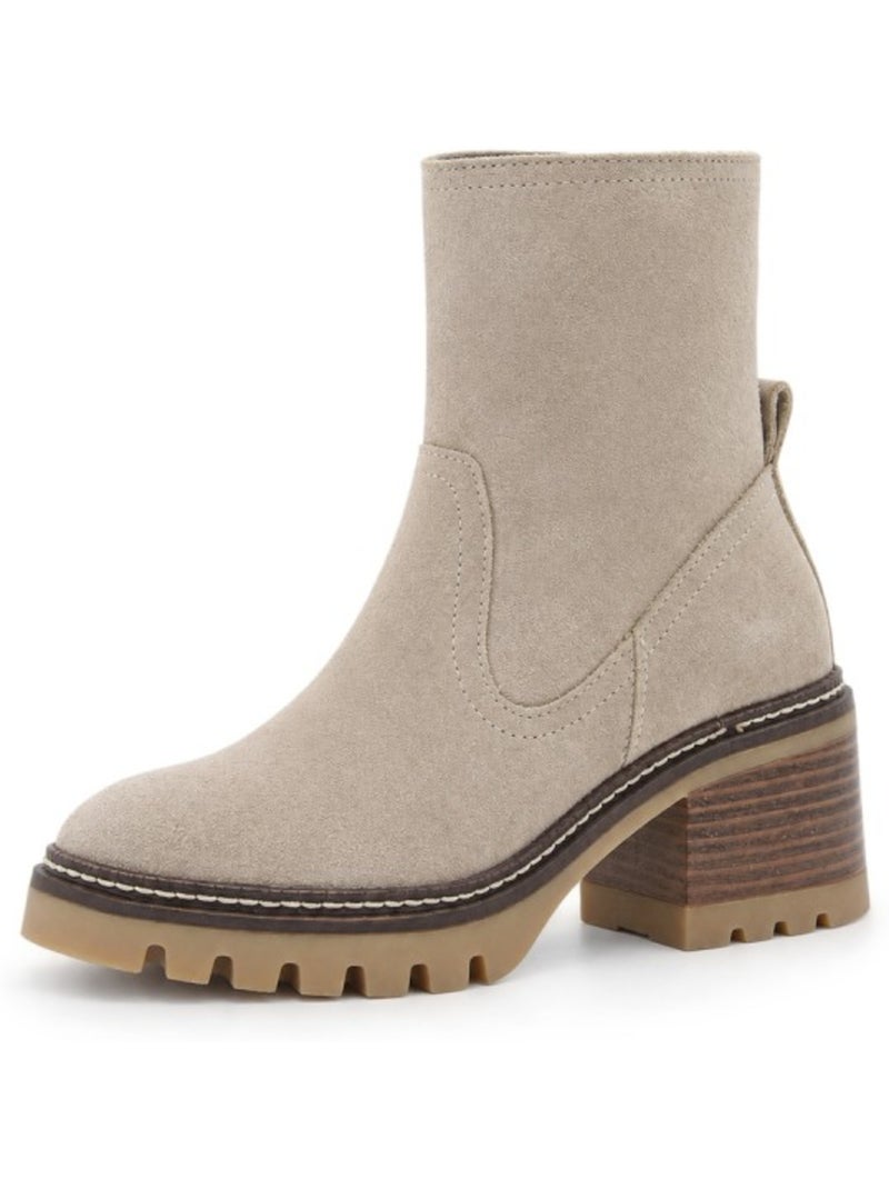 Stivaletti con tacco pelle naturale purapiel Beige - Kiabi
