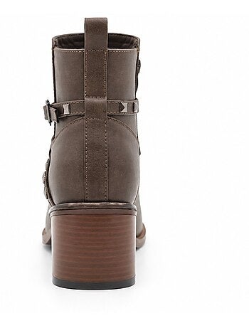 Stivaletti con tacco pelle naturale purapiel