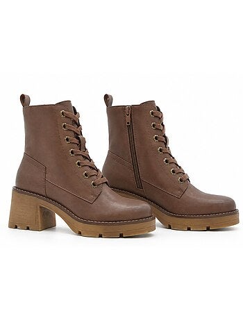 Stivaletti con tacco pelle naturale purapiel