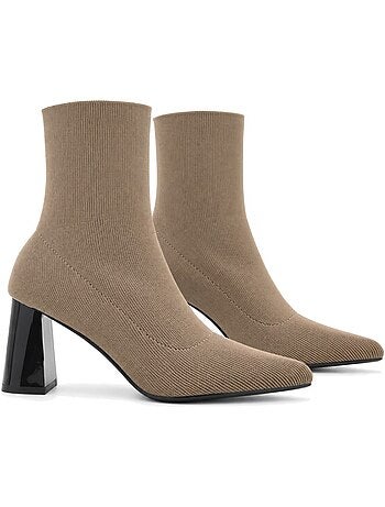 Stivaletti con tacco pelle naturale purapiel