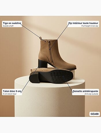 Stivaletti donna scamosciati con zip tacco a blocco 5 cm