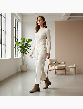 Stivaletti donna scamosciati con zip tacco a blocco 5 cm