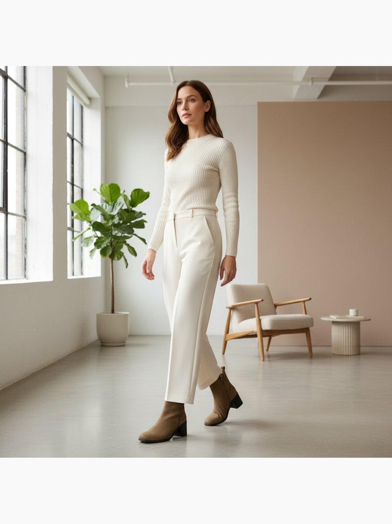 Stivaletti donna scamosciati con zip tacco a blocco 5 cm Marrone caramello - Kiabi