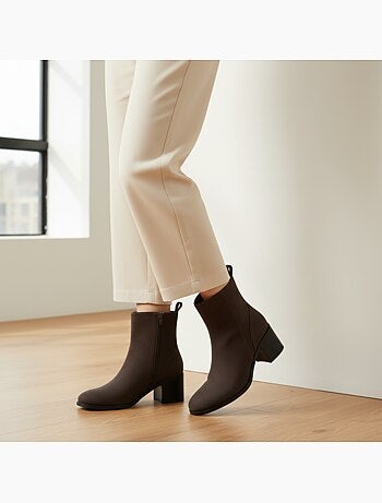 Stivaletti donna scamosciati con zip tacco a blocco 5 cm