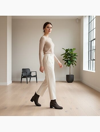 Stivaletti donna scamosciati con zip tacco a blocco 5 cm